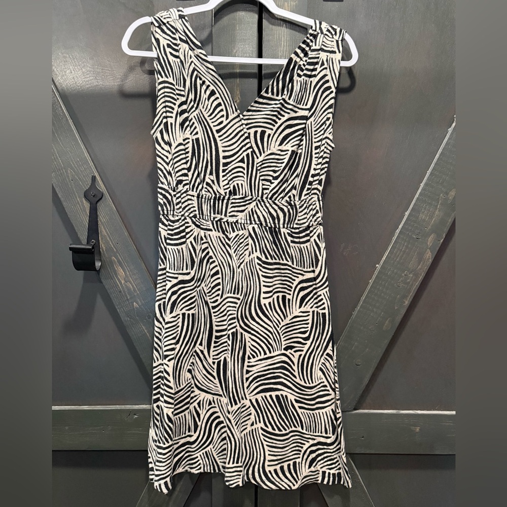 LOFT Black and White Zebra Print Midi Dress
